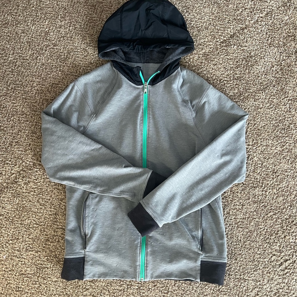 Lululemon Gray and Black Hooded Sweatshirt with Zipper and Athletic Style